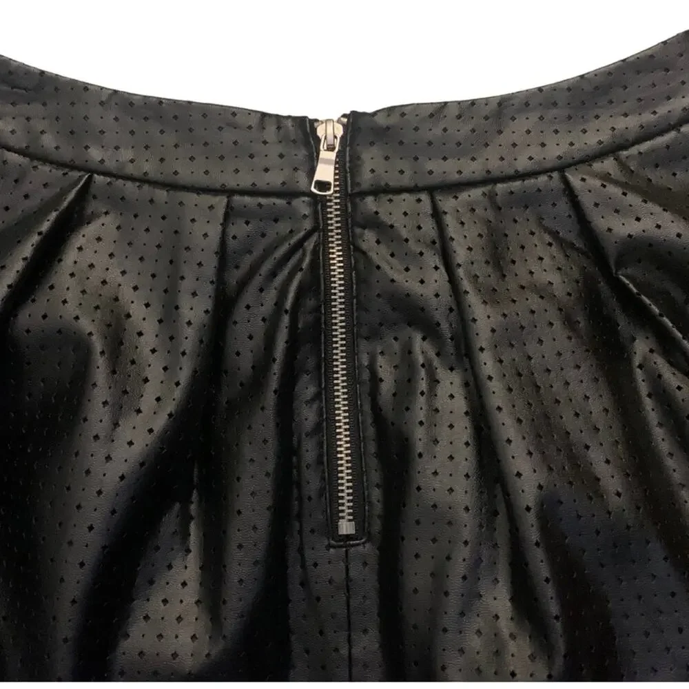 2/$30 Black Faux Leather Short Pleated Skirt Size 2P Petite Cutout High Waist